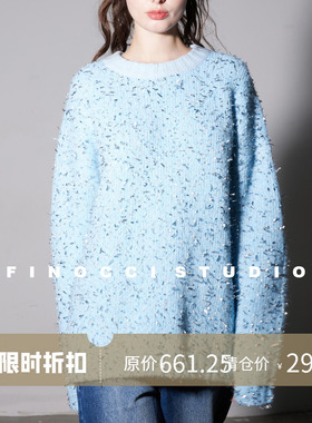 FINOCCI 定制开发不扎彩色亮条羊毛蝴蝶纱绝美宽松时髦五色毛衣