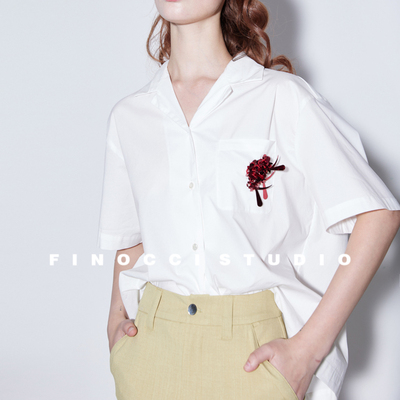 棉感手工坊珠管亮片刺绣学院衬衫