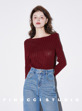 FINOCCI秋季新款绵羊毛云柔低调亮丝大翻领毛织可打底可外穿毛衣