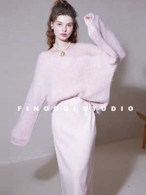 FINOCCI春季新款优雅粉套头毛衣