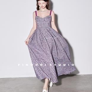 FINOCCI意大利进口绝版 羊毛亮丝花呢耗料大裙摆大女主奢侈连衣裙