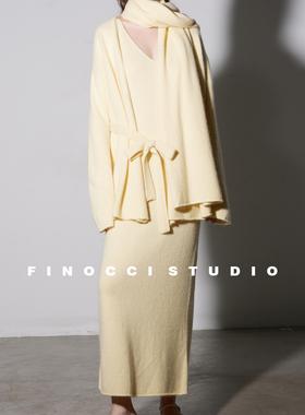 FINOCCI 墙推BI入松弛高级感超柔羊毛亲肤极简chic毛织半裙三件套