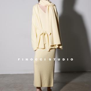 FINOCCI 墙推BI入松弛高级感超柔羊毛亲肤极简chic毛织半裙三件套