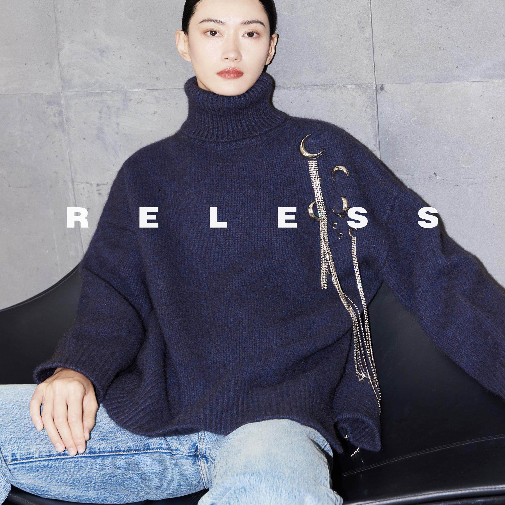 Reless录月 购买请下拉至详情页 牦牛绒手工月亮流苏灵动高领毛衣