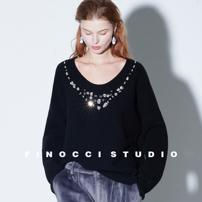 FINOCCI超幼马海毛刺绣亮片毛衣