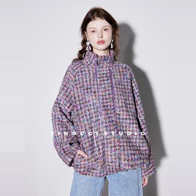 FINOCCI新繁复亮丝格子编织外套