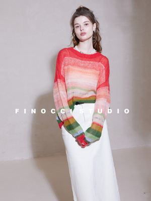 FINOCCI春季新款条纹马海毛毛衣