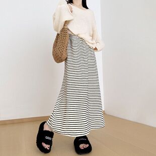 慵懒风条纹半身裙女秋冬新款松弛感减龄a字长裙垂感显瘦中长裙子