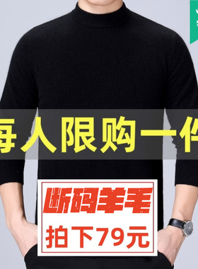 鄂尔多斯市100%山羊毛衫男士春秋黑色打底针织半高圆领薄款羊毛衣
