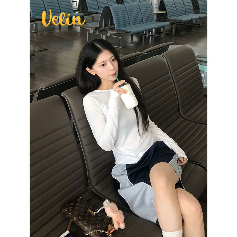 Velin 韩版白色后背开叉系带上衣设计感chic小众百搭打底衫正肩