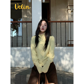 Velin 上衣宽松显白小个子 短款 韩系慵懒感立领针织毛衣开衫 时尚