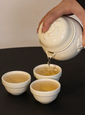 新中式家用白瓷便携旅行茶具套装快客北户外茶杯简约气质高级感