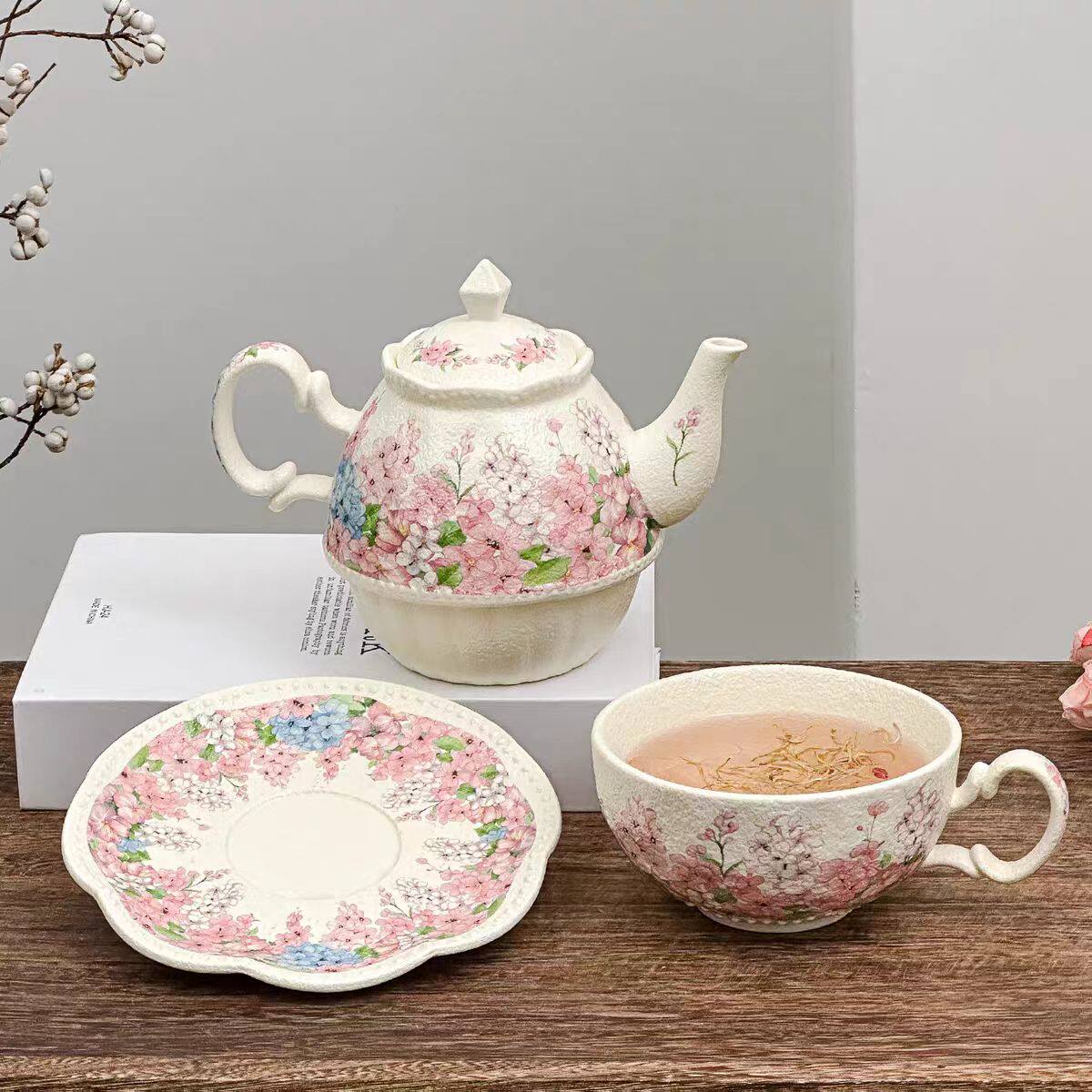 花蒲闲茶水具套装茶壶花卉陶瓷复古茶杯水壶2026新款花卉图案新款