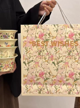 复古陶瓷13.5cm沙拉碗碗可爱花边设计家用餐具套装釉下彩微波炉