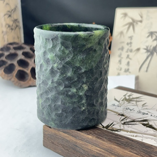 天然药王石水杯强磁藏玉磨砂杯锤纹主人杯手工原石茶杯养生直筒杯