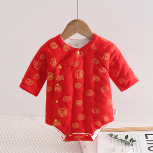 包屁衣婴儿秋冬加厚男女宝宝手工棉花长袖三角哈衣新生儿连体睡衣