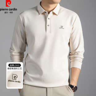 皮尔卡丹春季新款男士纯棉长袖t恤翻领POLO衫商务休闲纯色上衣T恤