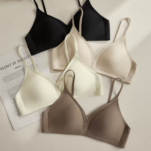 无痕性感三角杯内衣女薄款 无钢圈大胸显小防下垂上托深V聚拢文胸
