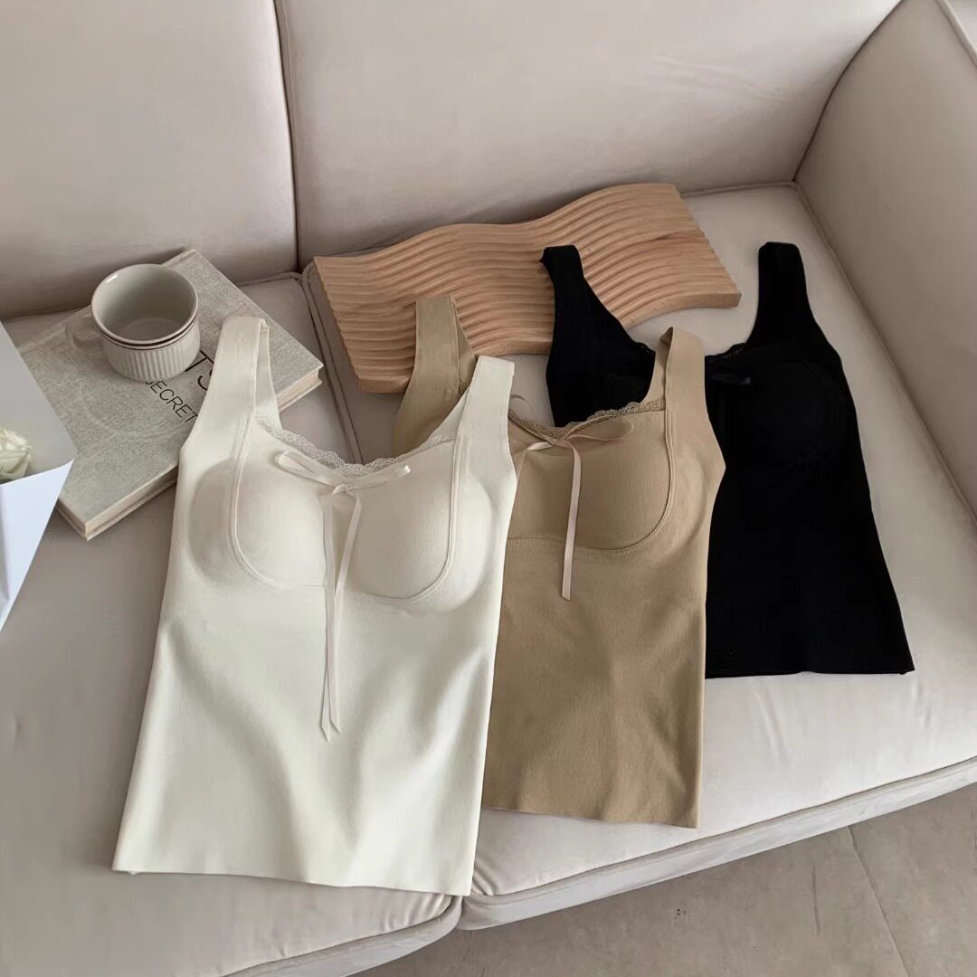 法式蝴蝶结磨毛保暖背心女秋冬蕾丝边带胸垫内衣无痕内搭免穿文胸,女士内衣/男士内衣/家居服,保暖背心,淘宝优惠券,粉丝福利购,淘宝优惠卷