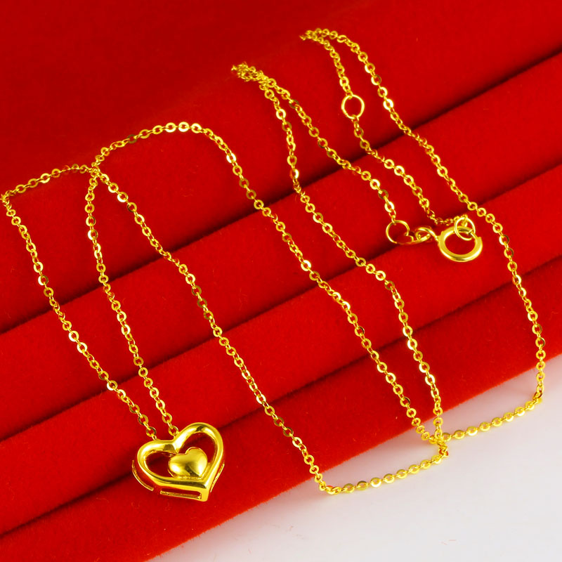 正品黄金项链女款爱心形吊坠9999足金au750真金子锁骨链套链纯金