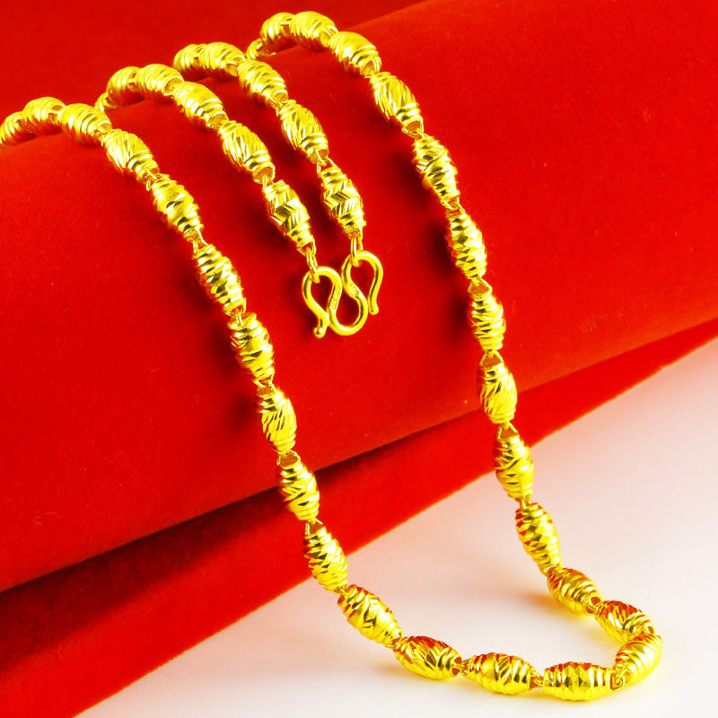 正品黄金项链9999足金男女士橄榄形真金链子纯金首饰粗细素链计价