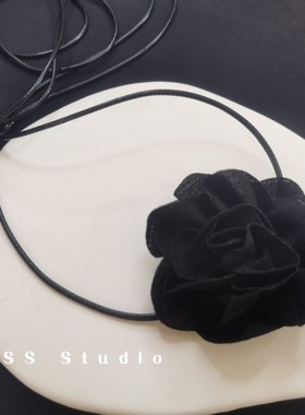 冷淡风黑色晚宴超仙女小号山茶花系带choker项链复古宫廷性感颈带