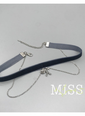 choker黑丝绒雾霾蓝项圈锁骨链