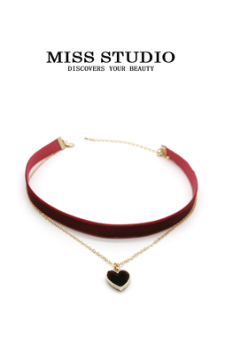 少女心时尚风双层丝绒项圈锁骨链