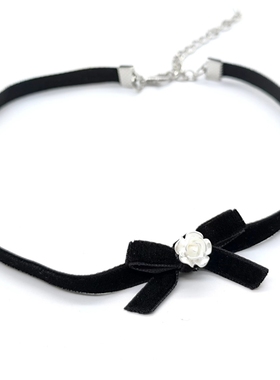 法式复古玫瑰花choker丝绒项圈短款蝴蝶结项链女choker