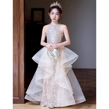 女童鱼尾礼服公主裙绝美高端轻奢小众主持人儿童钢琴演出服高级感