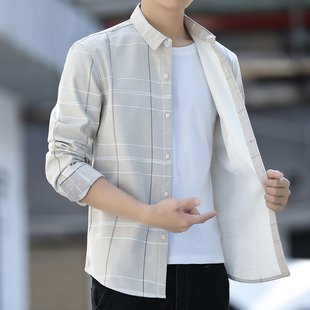加绒衬衣秋季 款 修身 男士 加棉寸衫 长袖 潮流格子休闲加厚款 保暖衬衫