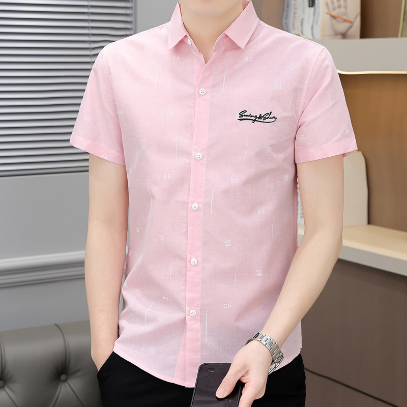 夏季新款男士短袖衬衫韩版潮流花衬衣青年上班衣服正装超薄款寸衫