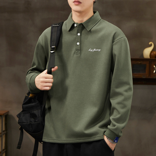 重磅卫衣男款春秋季新款宽松百搭翻领POLO衫青年潮牌休闲长袖T恤