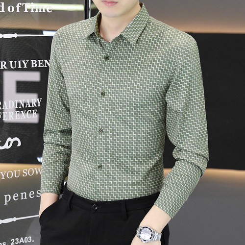 衬衫男长袖2026新款高级感商务小格子寸衫高端春秋季上衣修身衬衣