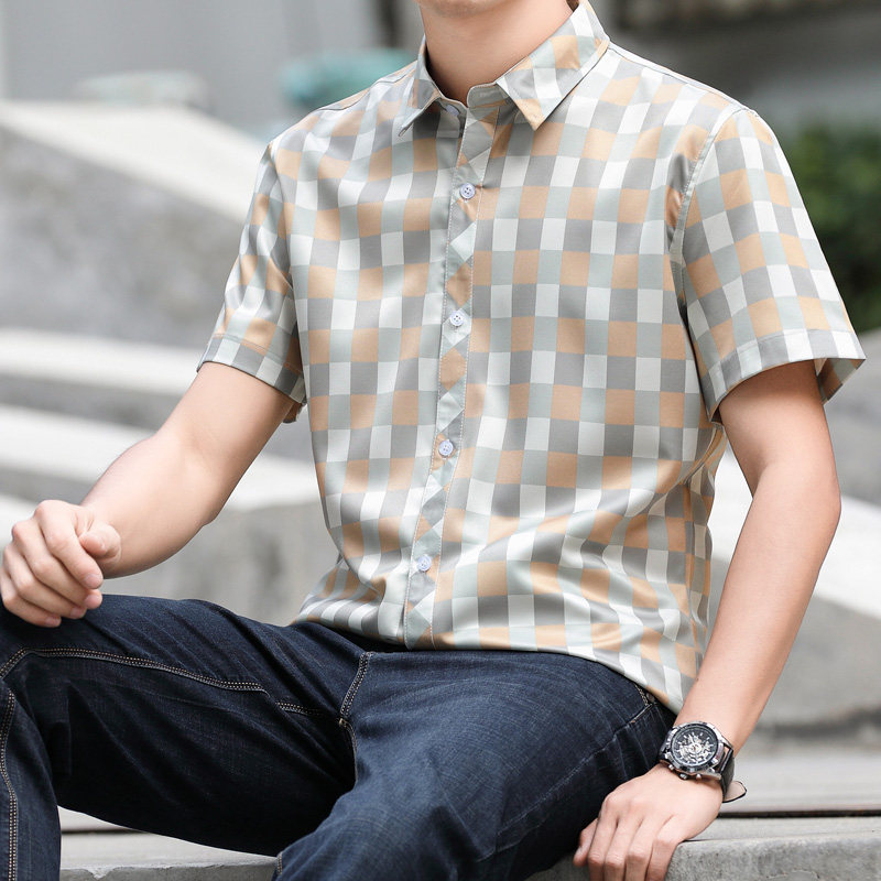 男士衬衫短袖夏季新款韩版休闲轻商务修身帅气格子衬衣潮牌寸衣男