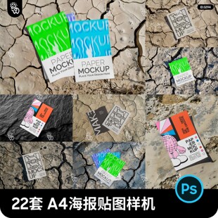 逼真海滩河边石头场景A4纸海报宣传单vi贴图文创样机psd设计素材