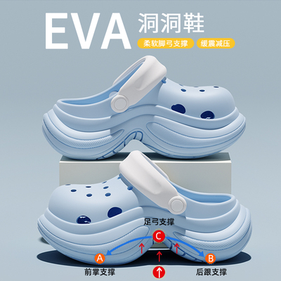 足弓支撑洞洞鞋女款2025新款夏季外穿厚底增高防滑包头凉拖鞋女士