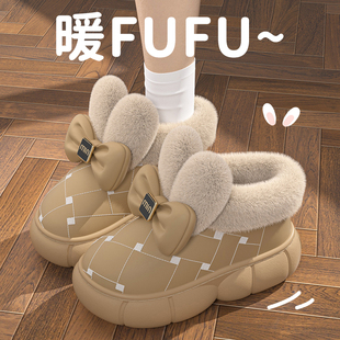 防水防滑加绒加厚底可外穿保暖棉拖鞋 时尚 2025新款 冬季 雪地靴女款