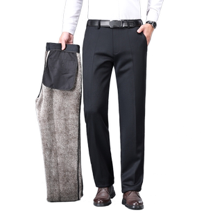 冬款爸爸加绒裤子中老年人加厚雪狐绒休闲裤男款中年男士西裤外穿