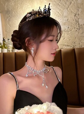 水钻流苏项链满钻超闪长款锁骨链晚宴会礼服新娘项链