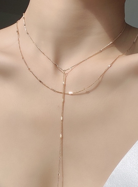 超长蛇骨链钛钢立体小众极简轻奢长款毛衣链双层项链锁骨链女
