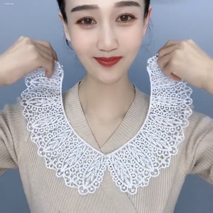 高級(jí)感韓版 防曬假領(lǐng)子百搭 貝珠蕾絲花邊女士鏤空防走光絲披肩夏季