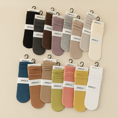 春夏纯色泡泡丝袜子女中筒堆堆四季款学院风森系ins透气吸汗