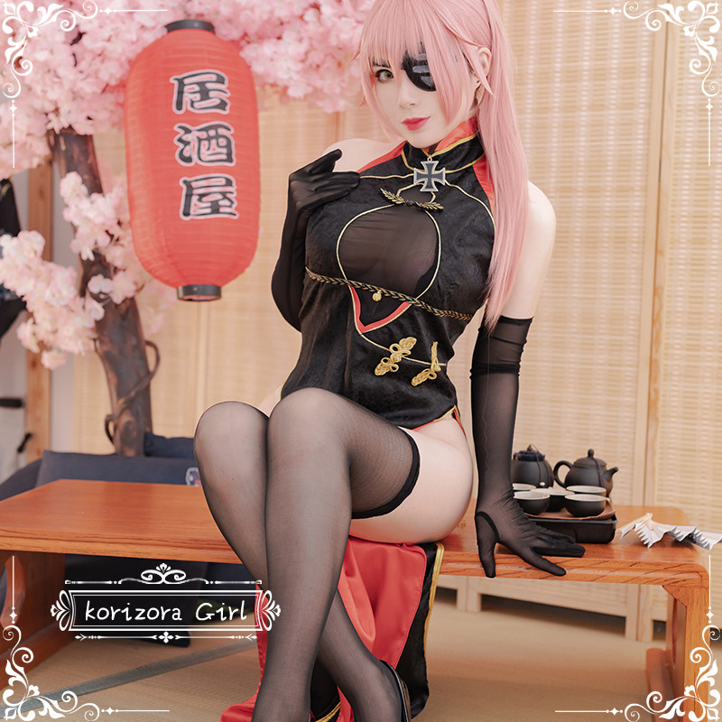 【恋空少女】展示 碧蓝航线沙恩霍斯特高叉开胸黑色旗袍cos服装女