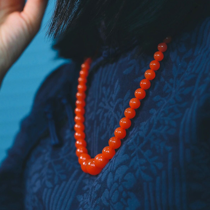 原创手作天然原矿保山满色樱桃南红玛瑙项链冰红圆珠塔链礼物妈妈