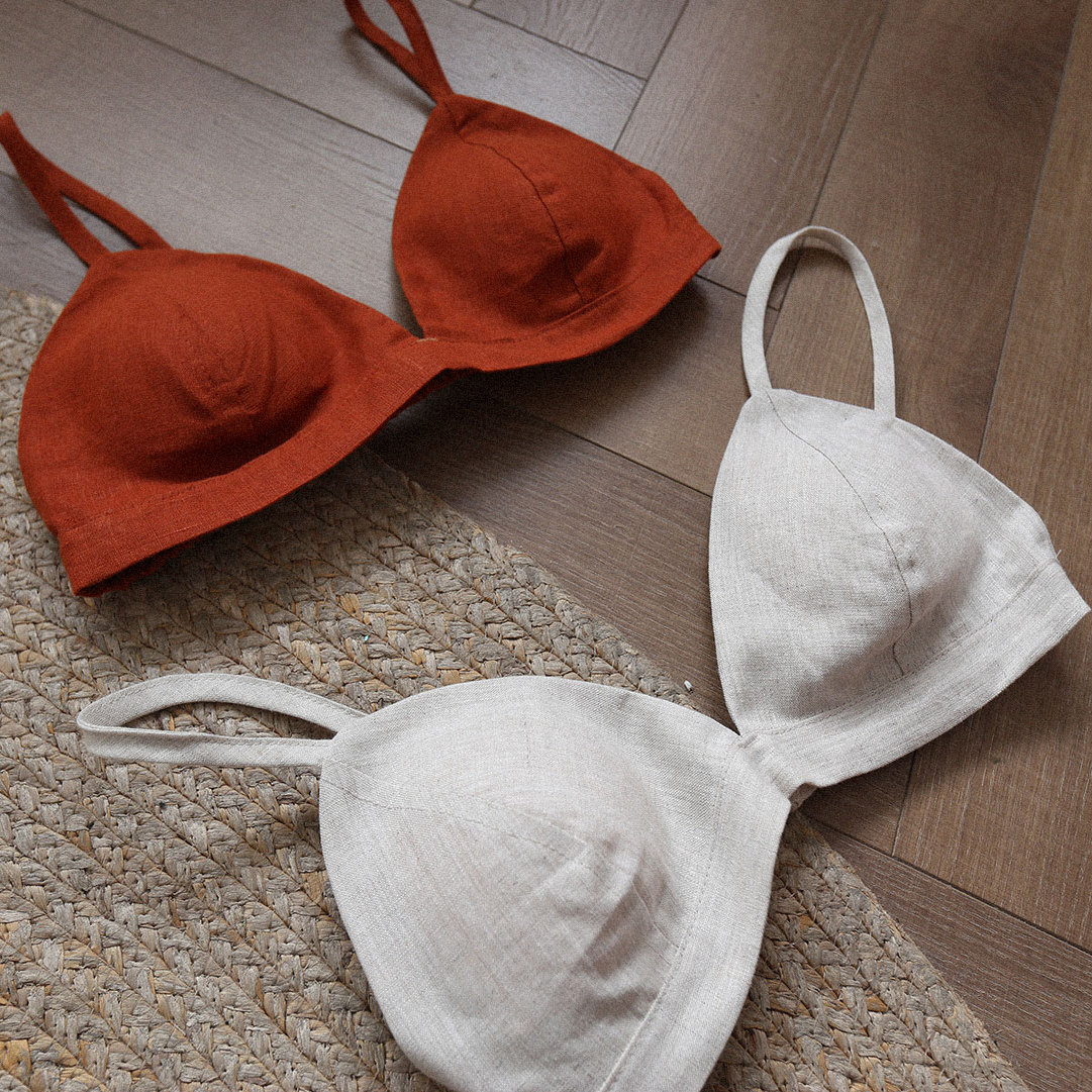 汉麻文胸+内裤 有胸垫无钢圈透气防凸点小胸内衣