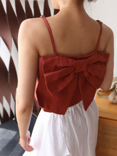 纯亚麻性感内搭双层不透 设计感正反两穿减龄蝴蝶结吊带 花屋 法式