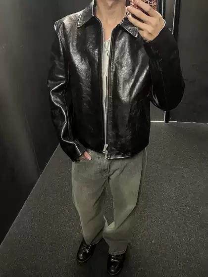 Ol Style Black Double Zipper Leather Jacket Casual Loose Boxy Fit Long Sleeve Biker Jacket Top