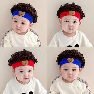 宝宝帽子秋冬季卷发帽儿童毛线帽洋气男女童保暖帽搞笑爆炸假发帽