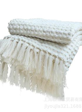 出口美国白色毛毯雪尼尔针织毯休闲披肩盖毯沙发毯搭毯民宿床尾毯